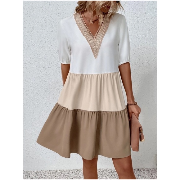 Boho Color Block Lace Oversized Mini Dress - Picture 6 of 13